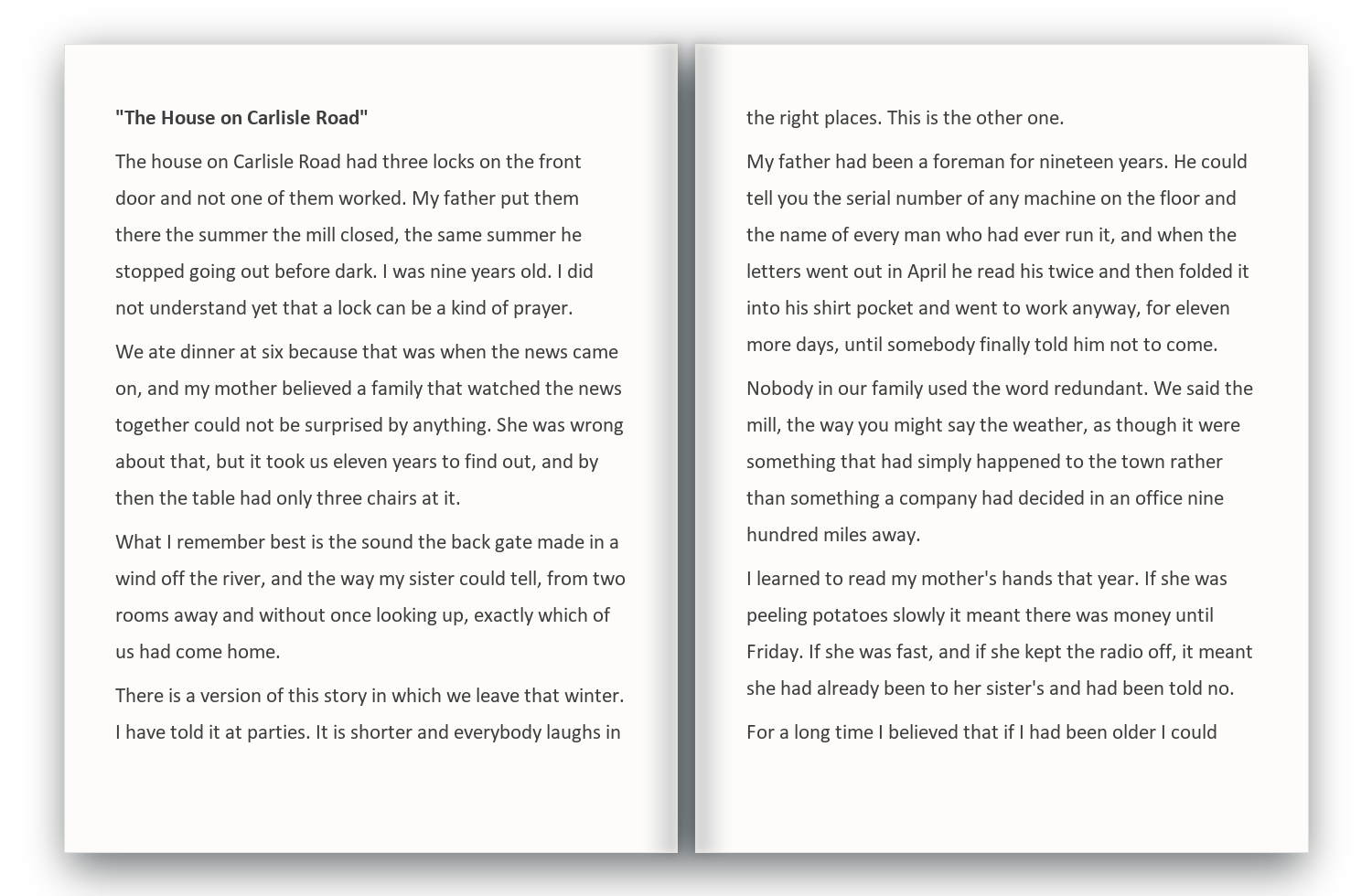 Memoir manuscript before formatting: plain typeface, ragged lines, no chapter design, no page numbers.